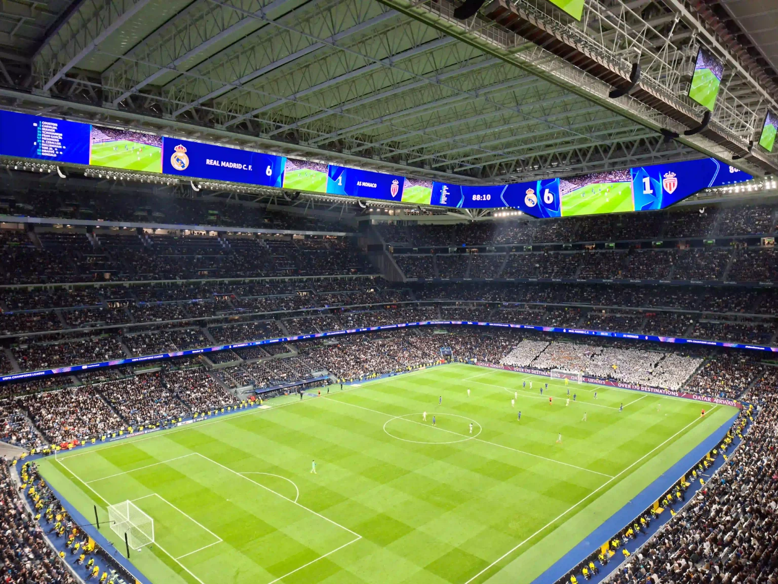 Interior view of Santiago Bernabeu Stadium during a football match