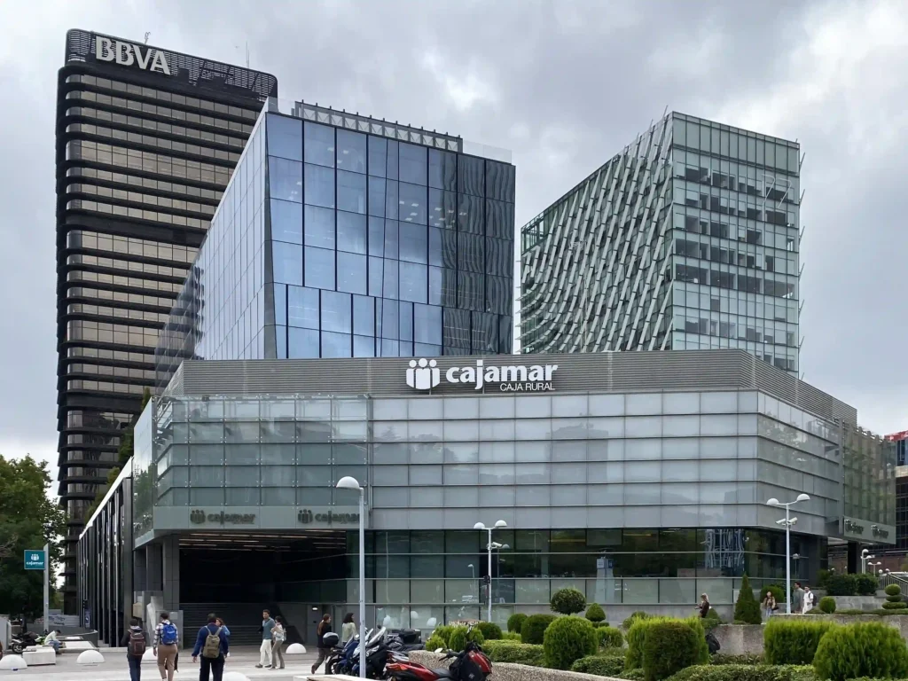 Modern office buildings in Madrid's financial district