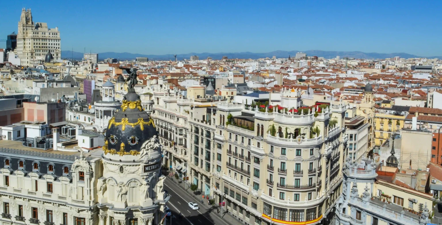 Panoramic view of Madrid city center and historic architecture