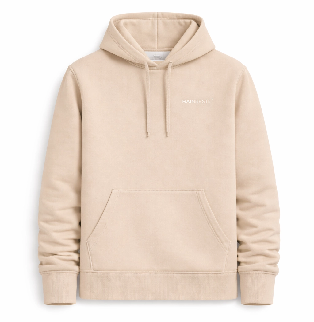 Mainbeste Sand Gold hoodie in organic cotton front view